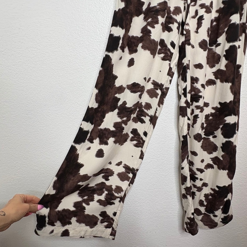 Sincerely Jules Brown Cow Print Wide Leg Elastic Waist Pants Small - Picture 4 of 10